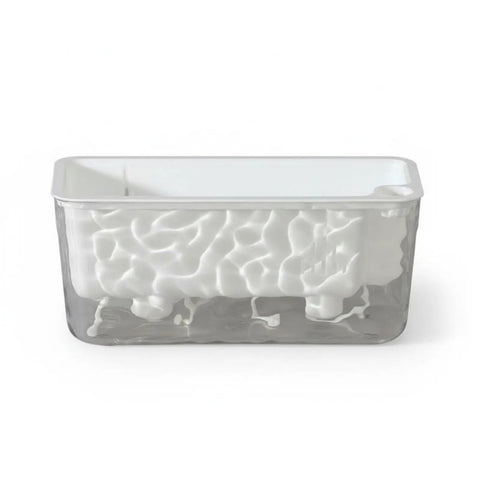 Dope Self Watering Rectangular Planter With Breathable Undergrowth Vents And Glacier Textured Finish, Transparent PET Window Sill Indoor Greenery Pot In Piano White, Drop Resistant, Perfect For Small Veggies And Herbs, 1 Pack, front view