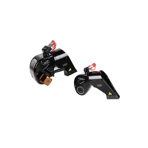 Workhorse Hydraulic Torque Wrench 26447 Nm 2 1/2 Inch Square Drive solid alloy steel with flexible hose swivel for cramped spaces.