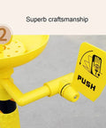 Close-up of yellow push handle on the Stainless Steel 304 Emergency Eyewash Station Floor Mounted With Dual Nozzles.