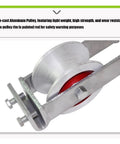 Rugged Heavy Duty Cable Pulley Cast Aluminum Wheel Wear Resistant Sheave Two Fixing Methods Safety Lock Hook High Visibility Red Warning