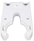 Heavy Duty ABS Plastic Automatic Tool Holder Clamp For CNC Machines Fits All Size Engravers And Changers With Explosion Proof Design, white clamp viewed from above.
