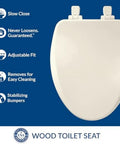 Alesio II Slow Close Toilet Seat With Easy Clean Hinges And Adjustable Front To Back Fit Made In USA Elongated Biscuit Wood Seat
