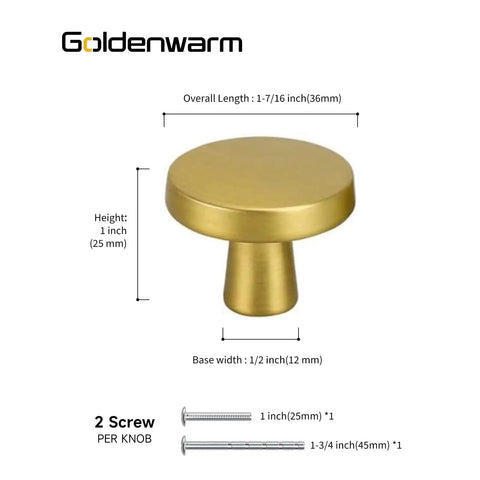 Dope Brushed Brass Cabinet Knobs 10 Pack For Modern Kitchen Hardware Handles Round Drawer Knobs With Size Details