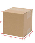 Set Of 100 Small 4x4x4 Inch Kraft Corrugated Mail Boxes For Shipping And Packing, shown with measurements in red.