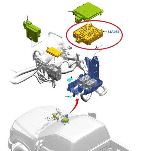 Genuine OEM Fuse Panel And Relay Junction Block For 2021 To 2022 Ford Super Duty 6.7L PowerStroke Diesel, wiring diagram view.