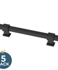 Front view of Matte Black Cabinet Handles Five Pack Adjustable Drawer Pulls for kitchen cabinets, dressers, and cupboards, durable metal
