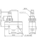Technical diagram of TM-1307 Parallel Roller Plunger Actuator Momentary Limit Switch 1 Pack Pro Grade Industrial Switch