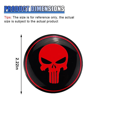 Skull Car Wheel Hub Center Cap Sticker 2.2 Inch Metal Waterproof Rustproof Emblem Rim Cover For Car Truck SUV Red