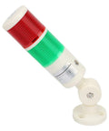 Industrial Machine Alarm LED Light For CNC Gear With Red And Green Indicator Tower And Buzzer, mounted on a white base.
