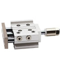 Bad Boy Adjustable Stroke Pneumatic Cylinder With Solid Compact Guide Rod And Three Axis Air Actuator side view showing adjustable components.