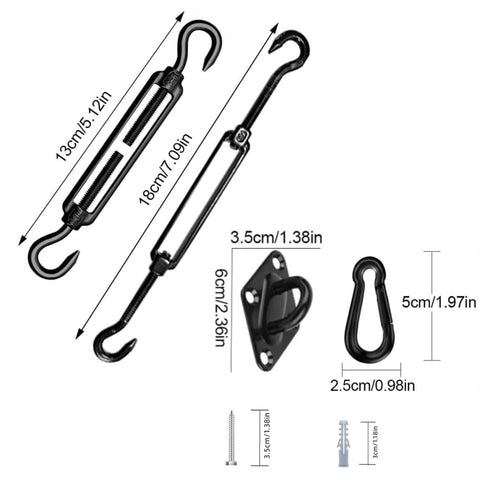Heavy Duty Stainless Steel Awning Attachment Set For Sun Shade Sail Outdoor Patio Garden Hardware Kit with measurements