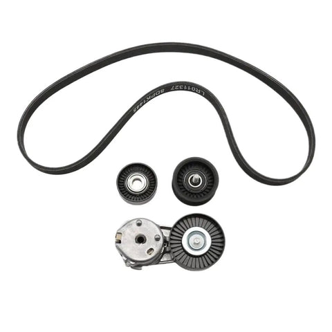 Top Notch Drive Belt Idler Pulley And Tensioner Kit With Four Essential Parts LR011327 LR035545 For Land Rover Discovery Lr4 And Sport That Keeps Your Engine Running Smooth And Quiet Like New, 4-piece black belt kit