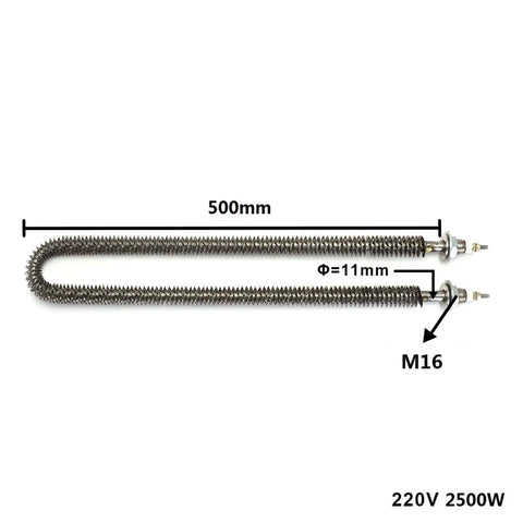 Real Solid Heavy Duty U Tube Fin Heater Element Stainless Steel Air Heating Coil For Oven Drying And Shop Warmth 220V 2500W, 500mm length