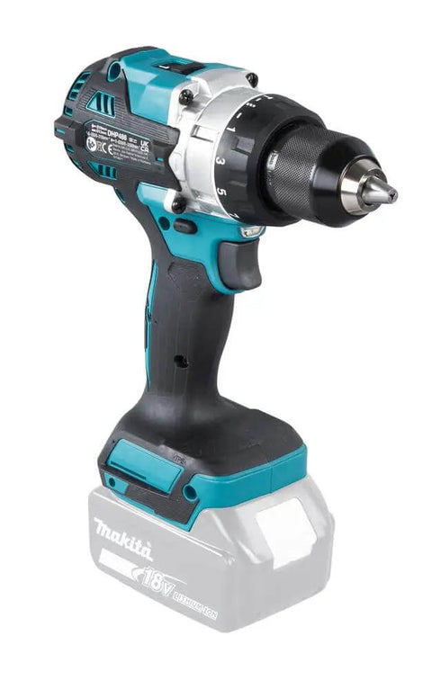 Top Shelf 18V Brushless Cordless Combi Drill Featuring Hammer Drilling 13Mm Chuck Two Speed Control And 21 Torque Settings close-up view with battery.