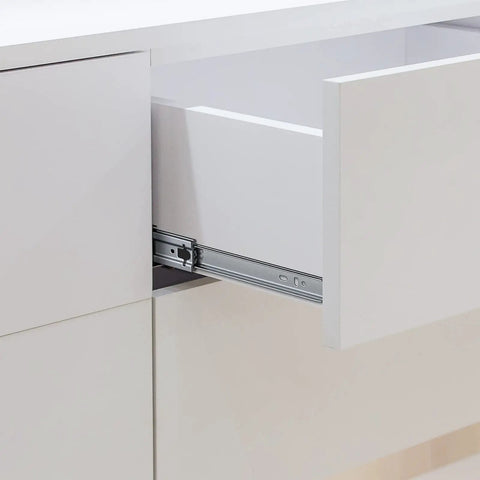 Open cabinet with 22 Inch Soft Close Full Extension Drawer Slides Set of 6 Pairs Cabinet Drawer Slides with Ball Bearing