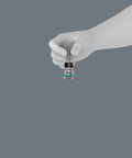 Hand holding Zyklop 3/8 Inch Drive Socket With Holding Function, ball stop groove, chrome vanadium steel, chrome plated