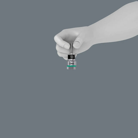 Hand holding Zyklop 3/8 Inch Drive Socket With Holding Function, ball stop groove, chrome vanadium steel, chrome plated