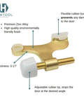 Solid Five Pack Of Heavy Duty Hinge Pin Door Stoppers In Premium Satin Brass Matte Gold Finish With Adjustable Swing Angles And Tough Rubber Bumpers For Zero Hassle No Drill Installation, showing adjustable rubber tip.