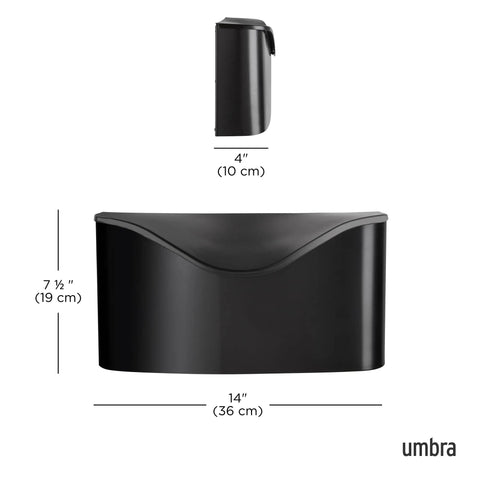 Postino Wall Mount Mailbox In Black With Hinged Lid And Weather Resistant Stainless Steel, dimensions shown