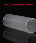 18650 To 26650 Battery Converter, clear plastic tube, enables size conversion for rechargeable batteries.