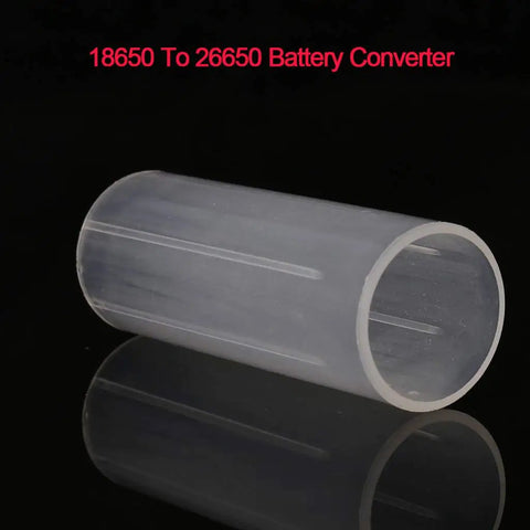 18650 To 26650 Battery Converter, clear plastic tube, enables size conversion for rechargeable batteries.