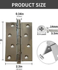 Six Pack 3.5 X 2.4 Inch 304 Stainless Steel Silver Silent Bearing Door Hinges Smooth Operator Design showing measurements and screws.