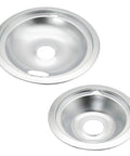 Chrome Drip Pans Replacement Kit for Electric Range showing one 6 inch and one 8 inch pan with locking slot