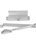 Overhead Door Closer With Hold Open Feature Adjustable 25 To 35 Kg Capacity Heavy Duty Aluminum Mount Silver Finish