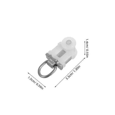 Heavy Duty 30 Pack Curtain Track Rollers Dual Wheel Ceiling Pulleys, white plastic roller with metal hook detail.