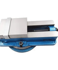 Badass Precision 6 Inch X 7.87 Inch Swivel Mill Vise showing a sturdy blue base and metallic jaws for accurate metal fabrication.