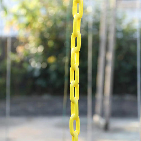 Yellow chain of 18 Inch Trapeze Bar With Rings Heavy Duty 48 Inch Plastic Coated Chains For Backyard Swing Sets