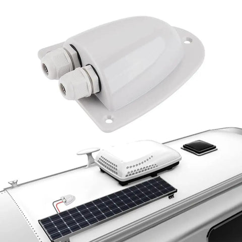 Solar Double Cable Entry Gland for RV Roof and Marine Installations, Easy Mount, Weatherproof Cable Through Junction Box for 14 AWG to 10 AWG Solar Cables, RV Campervan Boat Van Entry Housing Gray.