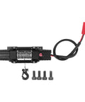 Premium Alloy RC Winch With Dual Motor For Axial Scx10 And D90 1/10 Crawlers, showing black winch with cable and screws.