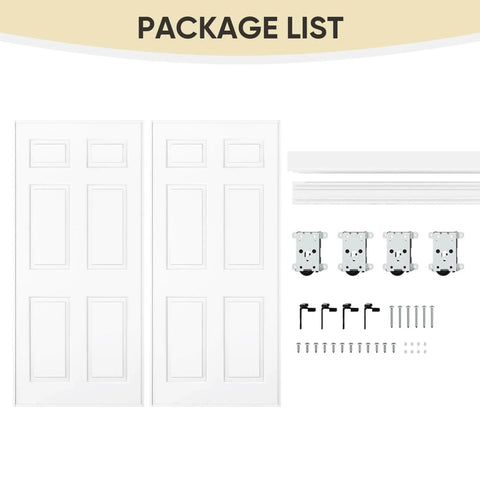 Sliding Closet Door Set 72x80 With Double 37 Panels, Six Panel Steel Frame Bypass Door, Primed And Preassembled, Ready To Install Out Of The Box