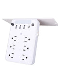 Smart Wall Outlet Extender With Six Power Receptacles And Four USB Ports Including Type C Charging Built In Storage Shelf Dimmable Night Light view of white power strip with USB ports