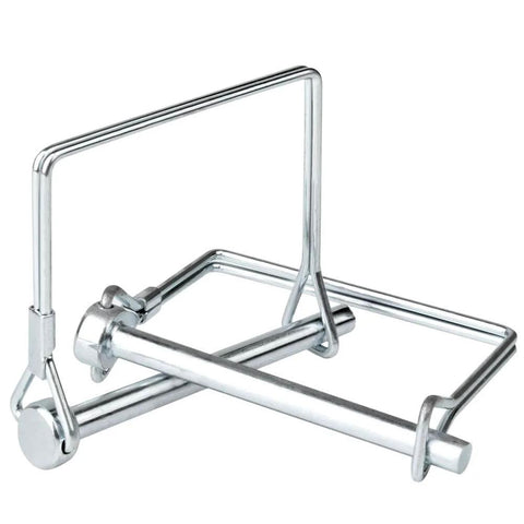 10 Pack Square PTO Pin Locking Pins One Quarter Inch By Two And Three Quarters Inch Heavy Duty Hitch Pins For Trailer Farm Lawn And Garden Equipment Safety Coupler Wire Lock Pins Set Durable And Easy To Install, shown in zinc-coated finish.