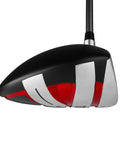TPS Blackout Max Lefty Driver With 460cc Forgiving Head, red black design shown from sole view, lightweight graphite shaft