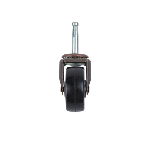 Front view of 2 Inch Stem Caster 2 Pack Black Soft Rubber Wheel 3/4 Inch Wide With Double Ball Bearing Swivel Copper Friction Stem Mount