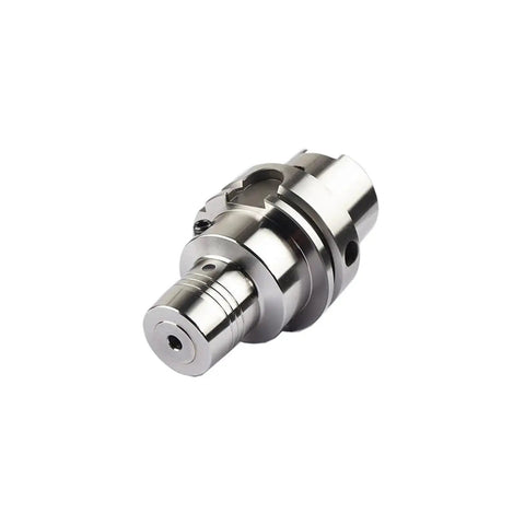 Workhorse Grade CNC Hydraulic Chuck Fixture Hsk63a Phc Series solid stainless steel rotary holder, side view with detailed alignment features.