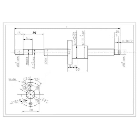 Technical drawing of Dope 12mm SFU1204 Ballscrew And Ballnut Set, showing dimensions and design details.