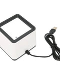 Portable Hands Free Barcode Scanner For Mobile Payments with white ABS build and USB cable for 1D and 2D decoding.