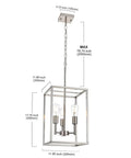 Three Light Brushed Nickel Chandelier Pendant Lighting with Industrial Metal Cage Modern Ceiling Fixture showing dimensions