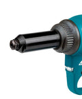 Heavy Duty Cordless Rivet Tool Featuring Brushless Motor And 10KN Pulling Force Cracks Steel Aluminum Rivets Up To 3 16 Inches close-up view of rivet nozzle and handle.