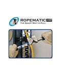 Ropematic Pro Manual Rope Puller for Fish Tape and Mule Tape Pulling tool in use, showing ergonomic grips and pulling mechanism.