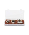 Watch Repair Kit With Movement Holder Set Three Piece Metal Base Holders For Secure Movement Fix, in clear storage case