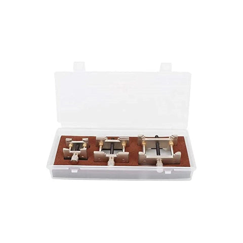 Watch Repair Kit With Movement Holder Set Three Piece Metal Base Holders For Secure Movement Fix, in clear storage case