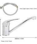 Maqulae Copper Kitchen Faucet with G1/2in Thread, Hot and Cold Water Sink shown with dimensions and hose length for installation.