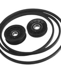 Perfect Drive Belt Pulley Repair Kit Exact Fit L100 Mower Transmissions GX20286 Replaces 1760097 And 690409 with two black pulleys and belts.