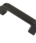 Black plastic rectangular pull handle for doors and cabinets 5.9 inch overall length with 5.2 inch center to center mounting.