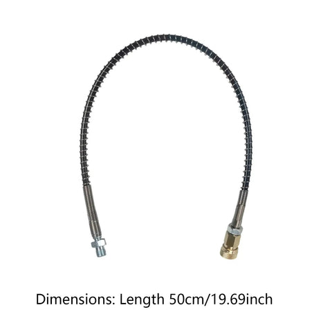 Built Tough Flexible Air Hose For Compressor 20 Inch Anti Knot Pneumatic Tubing with heavy duty brass adapter viewed from angle showing flexibility.